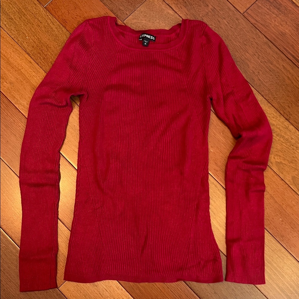 Express Vibrant Red Ribbed Fitted Knit Top ❤️